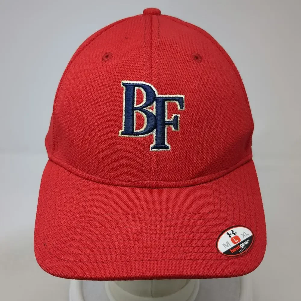 Under Armour Baseball Cap Red L BF Blue Logo Fitted Stretch Fit HeatGear Hat